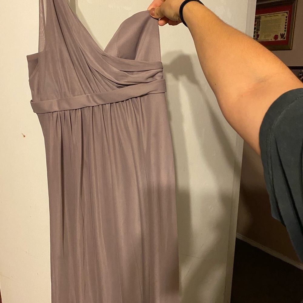 David’s bridal knee length off the shoulder dress